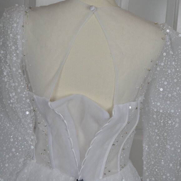 Prom Dress Ball Gown Quinceanera White Sparkly Sz 0 2 4 SEE MEASUREMENTS NWT - Picture 6 of 16